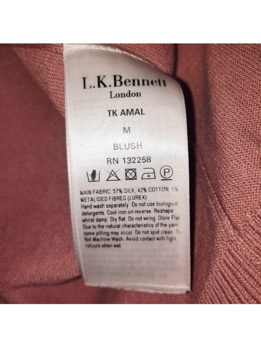 LK Bennett Dusty Pink Ruffle-Sleeve Knit Top with Contrast Trim - Picture 5 of 13